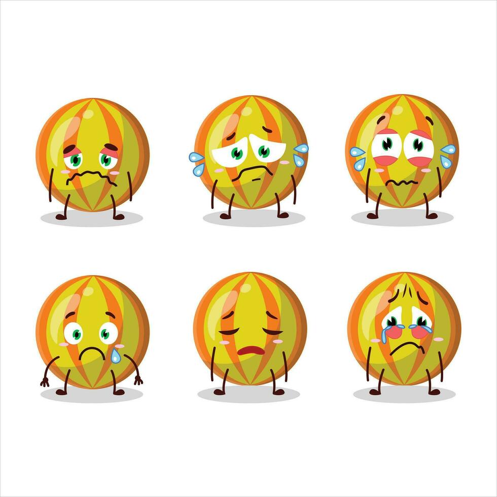 Jaune bonbons dessin animé personnage avec triste expression vecteur