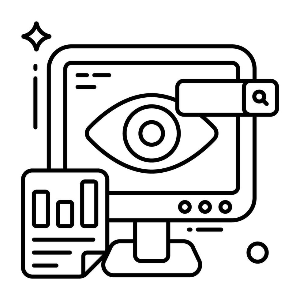 oeil à l'intérieur du moniteur, icône de la surveillance en ligne vecteur