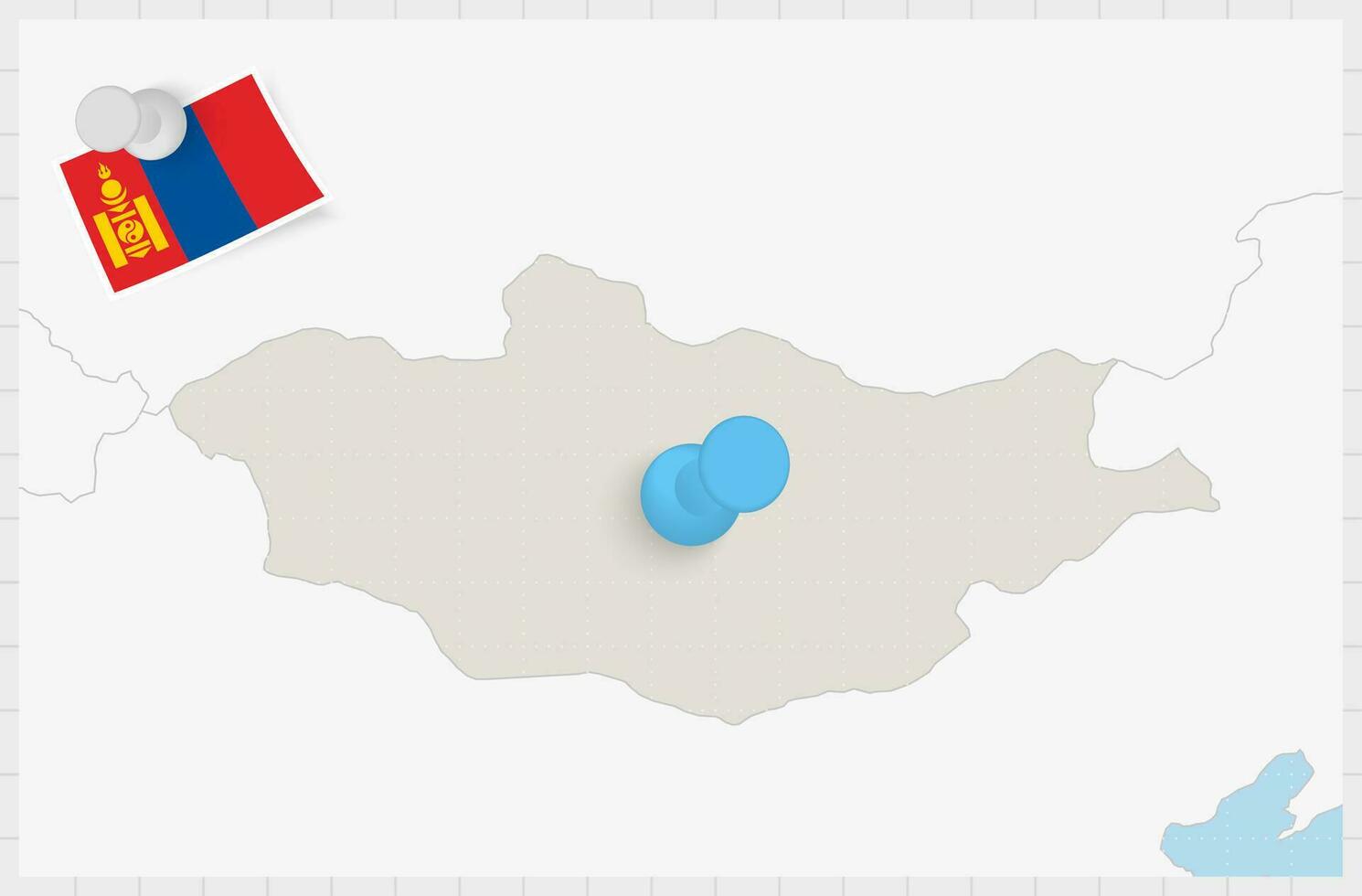 carte de Mongolie avec une épinglé bleu broche. épinglé drapeau de Mongolie. vecteur