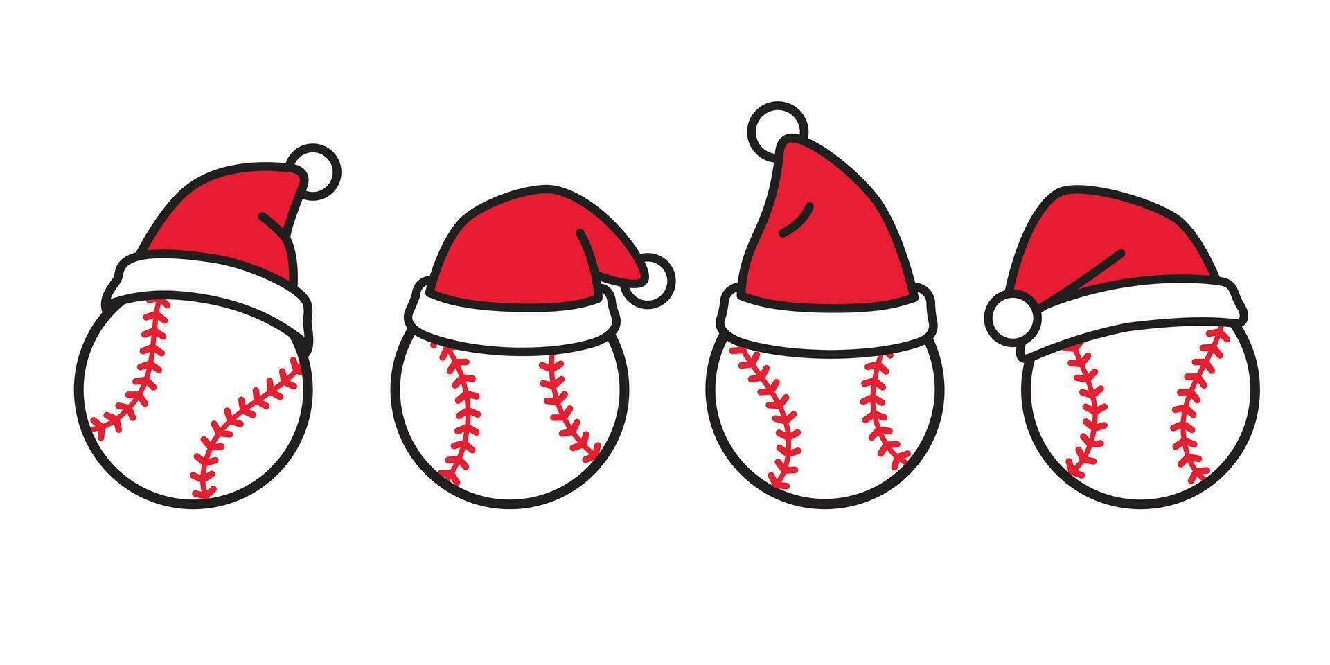 base-ball vecteur Noël icône Père Noël claus chapeau logo balle molle sport dessin animé personnage symbole griffonnage illustration conception