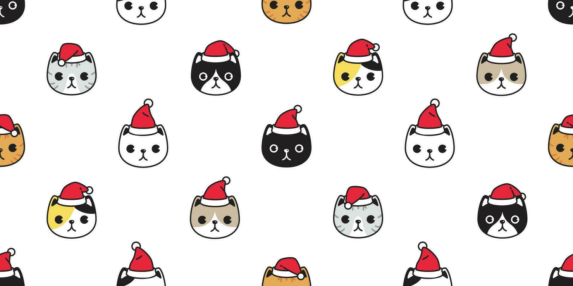 chat sans couture modèle Noël vecteur Père Noël claus chapeau chaton tête dessin animé écharpe isolé répéter fond d'écran tuile Contexte illustration griffonnage conception