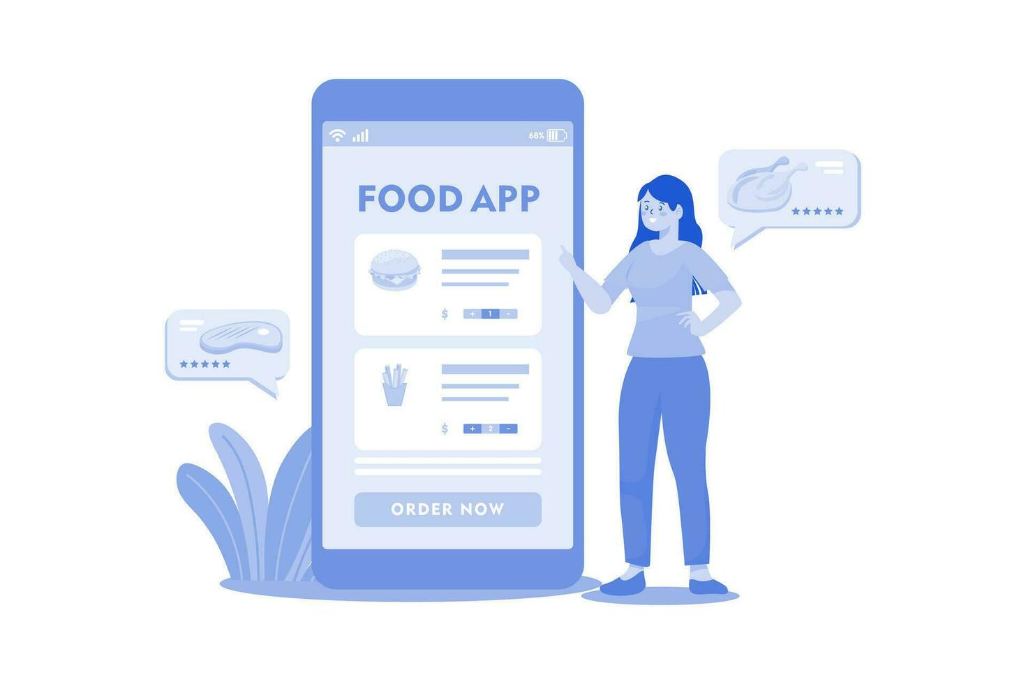 fille commander de la nourriture à partir d'une application mobile vecteur