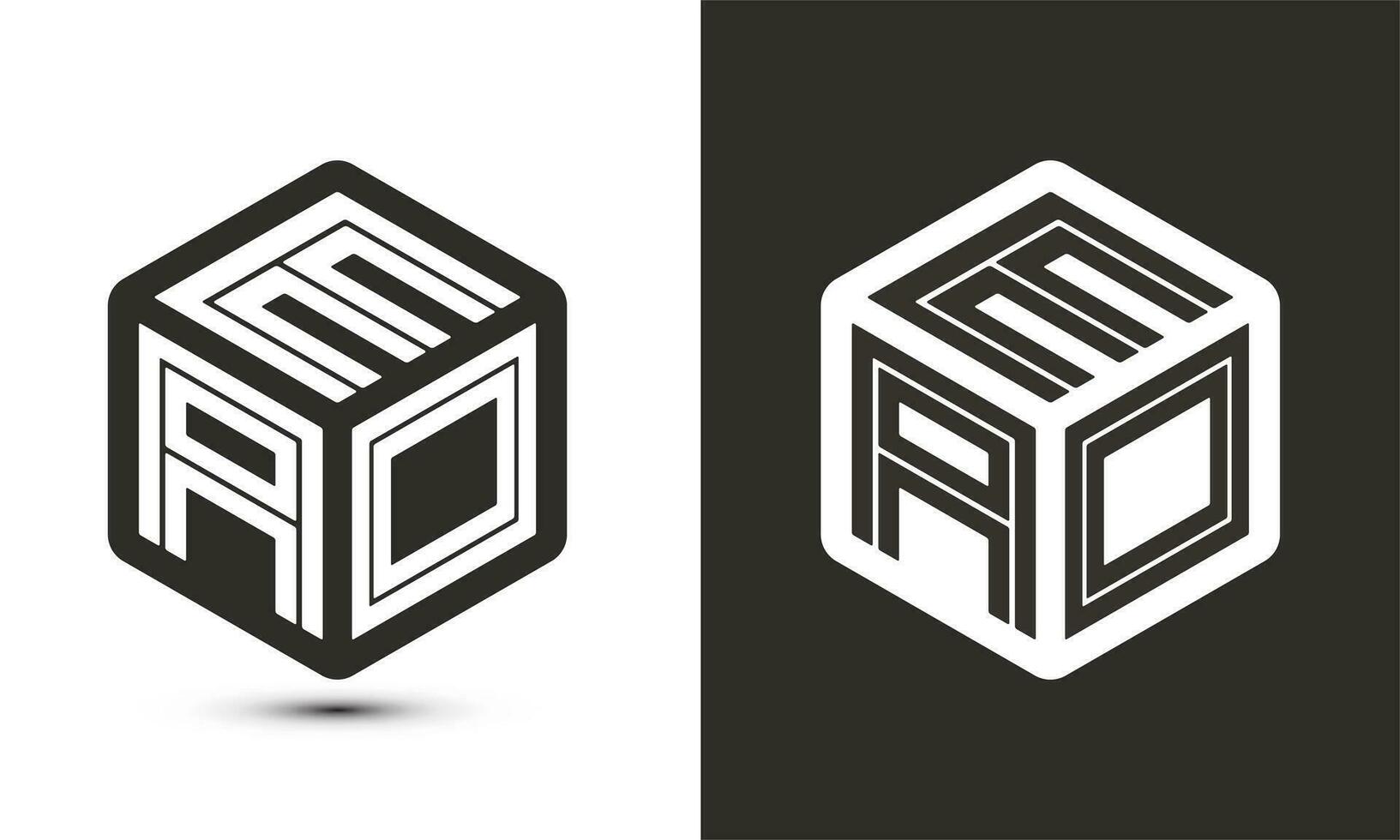 eao lettre logo conception avec illustrateur cube logo, vecteur logo moderne alphabet Police de caractère chevauchement style.