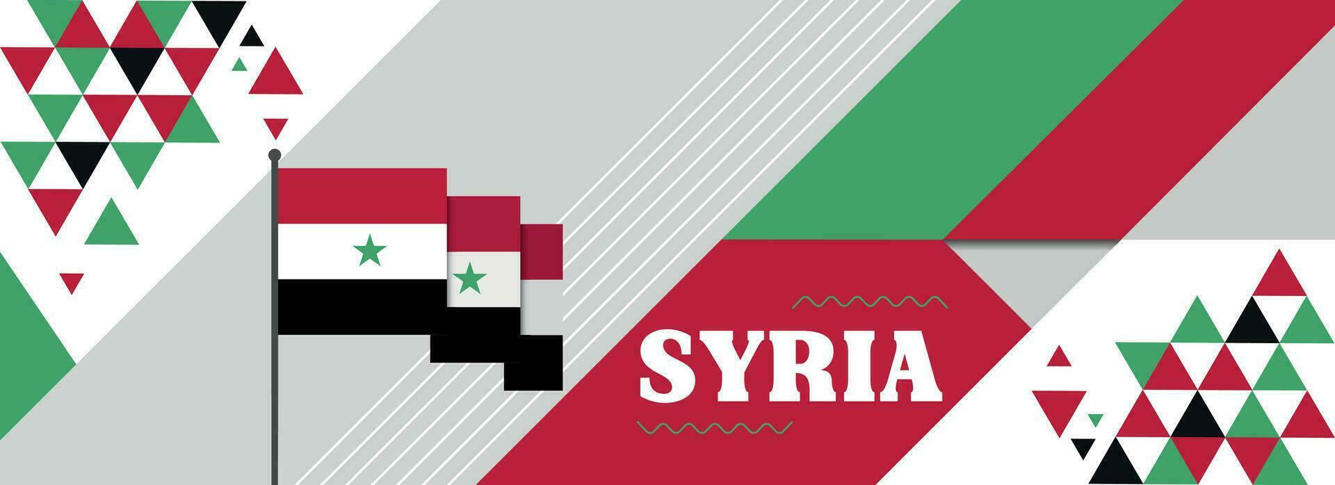 Syrie nationale ou indépendance journée bannière conception pour syrien fête. drapeau de Syrie avec moderne rétro conception et abstrait géométrique Icônes. vecteur illustration.