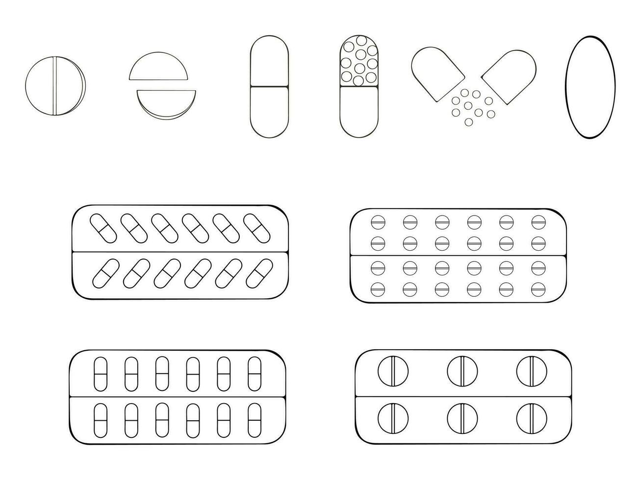 ensemble de griffonnages de pilules, médicaments sur une blanc Contexte vecteur