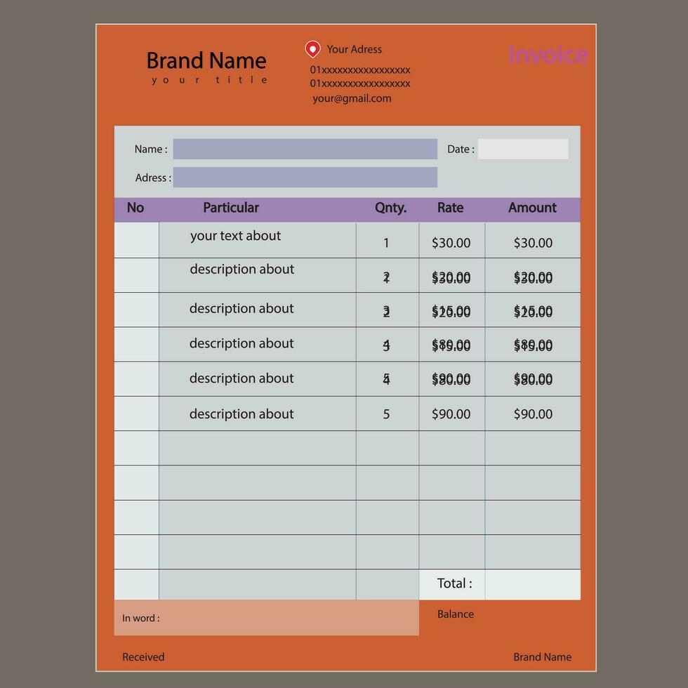 Anglais en espèces note conception, argent le reçu conception, Anglais Langue argent le reçu conception, entreprise facture d'achat conception modèle gratuit vecteur. vecteur