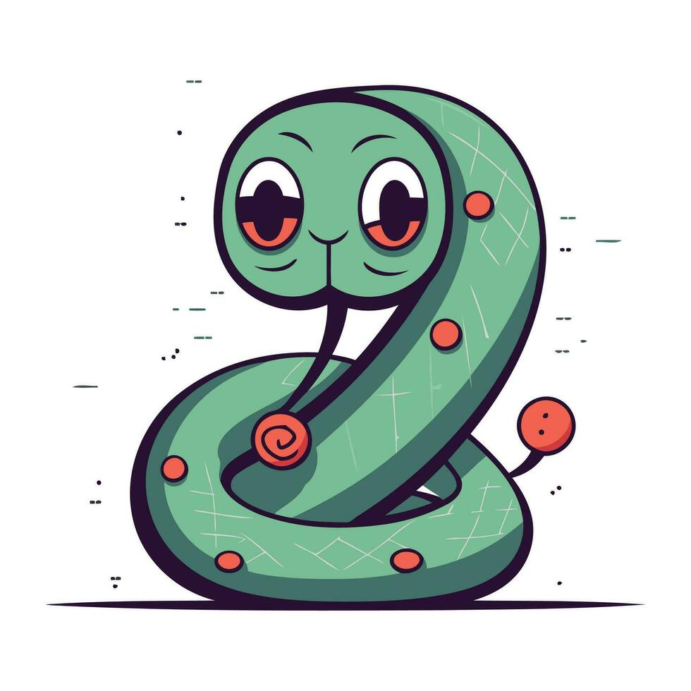 mignonne dessin animé vert serpent personnage avec yeux et bouche. vecteur illustration.