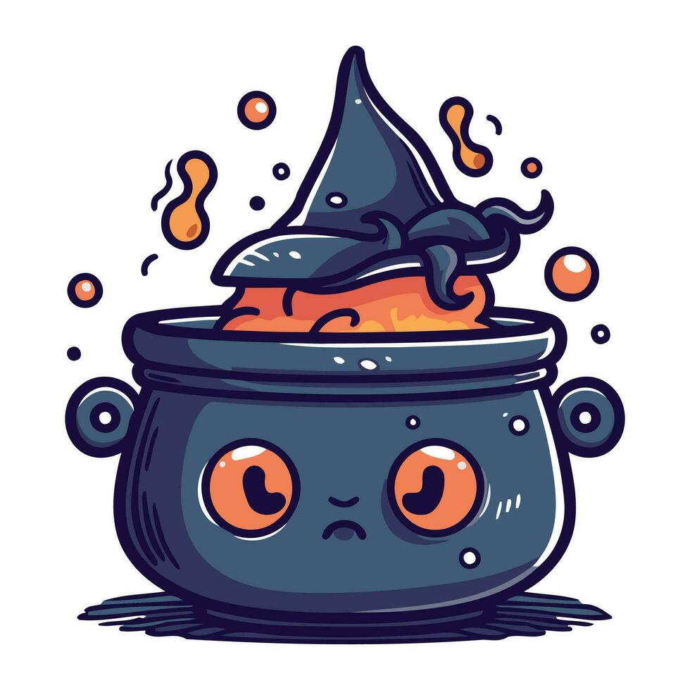 mignonne dessin animé Halloween sorcière chaudron avec potion. vecteur illustration.