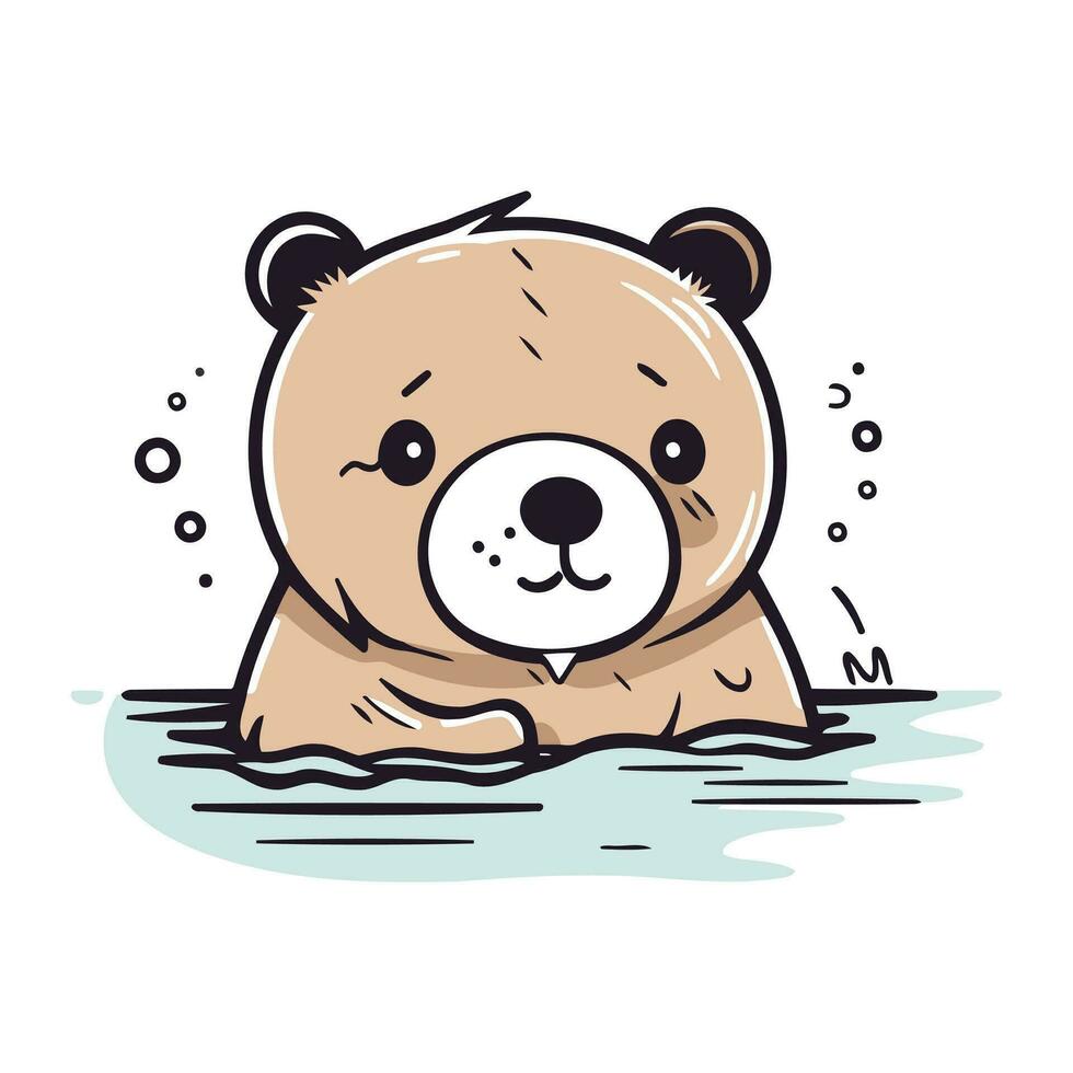 mignonne ours nager dans le l'eau. main tiré vecteur illustration.