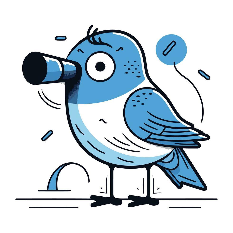 vecteur illustration de une mignonne bleu oiseau avec une tuyau sur une blanc Contexte.