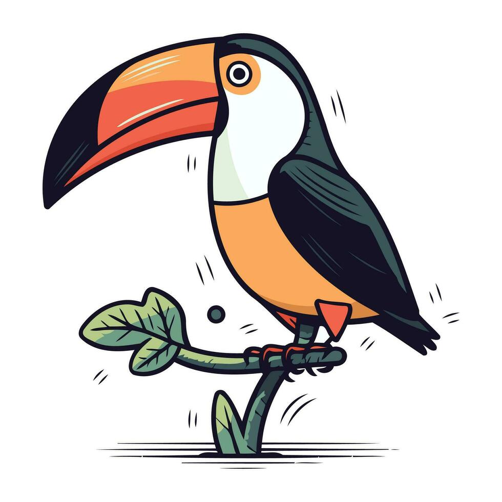 toucan séance sur une branche. vecteur illustration dans dessin animé style.