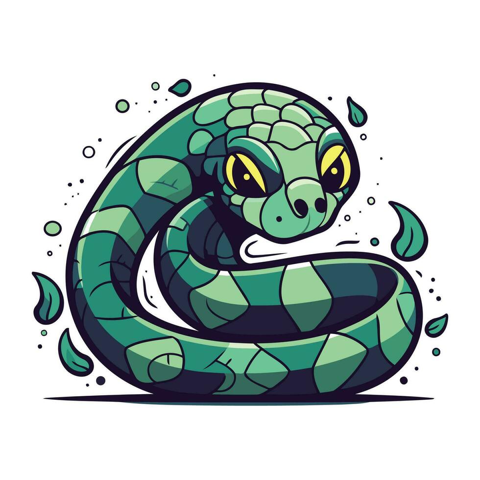 mignonne dessin animé serpent avec vert yeux. vecteur illustration isolé sur blanc Contexte.