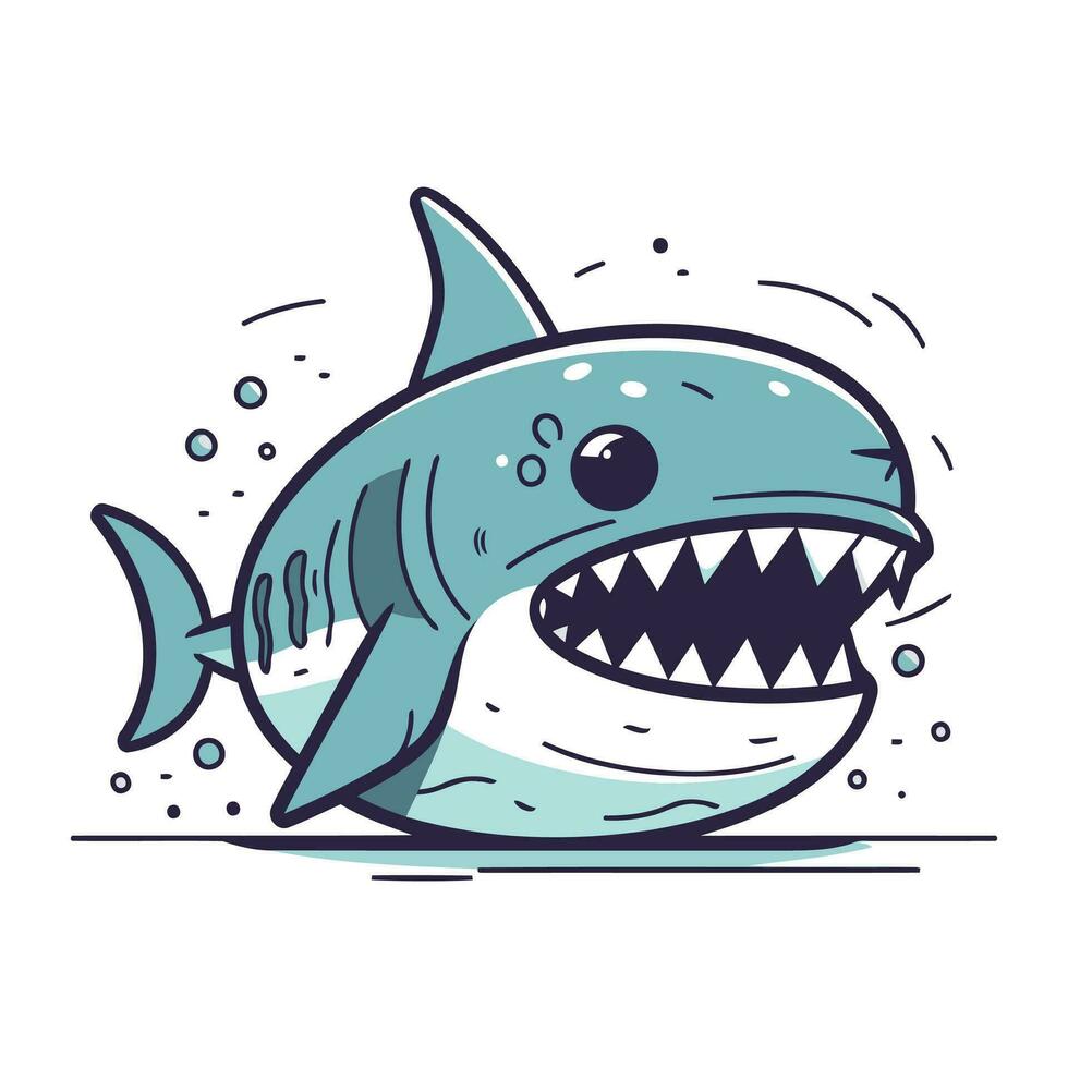 mignonne dessin animé requin avec ouvert bouche et tranchant dents. vecteur illustration.