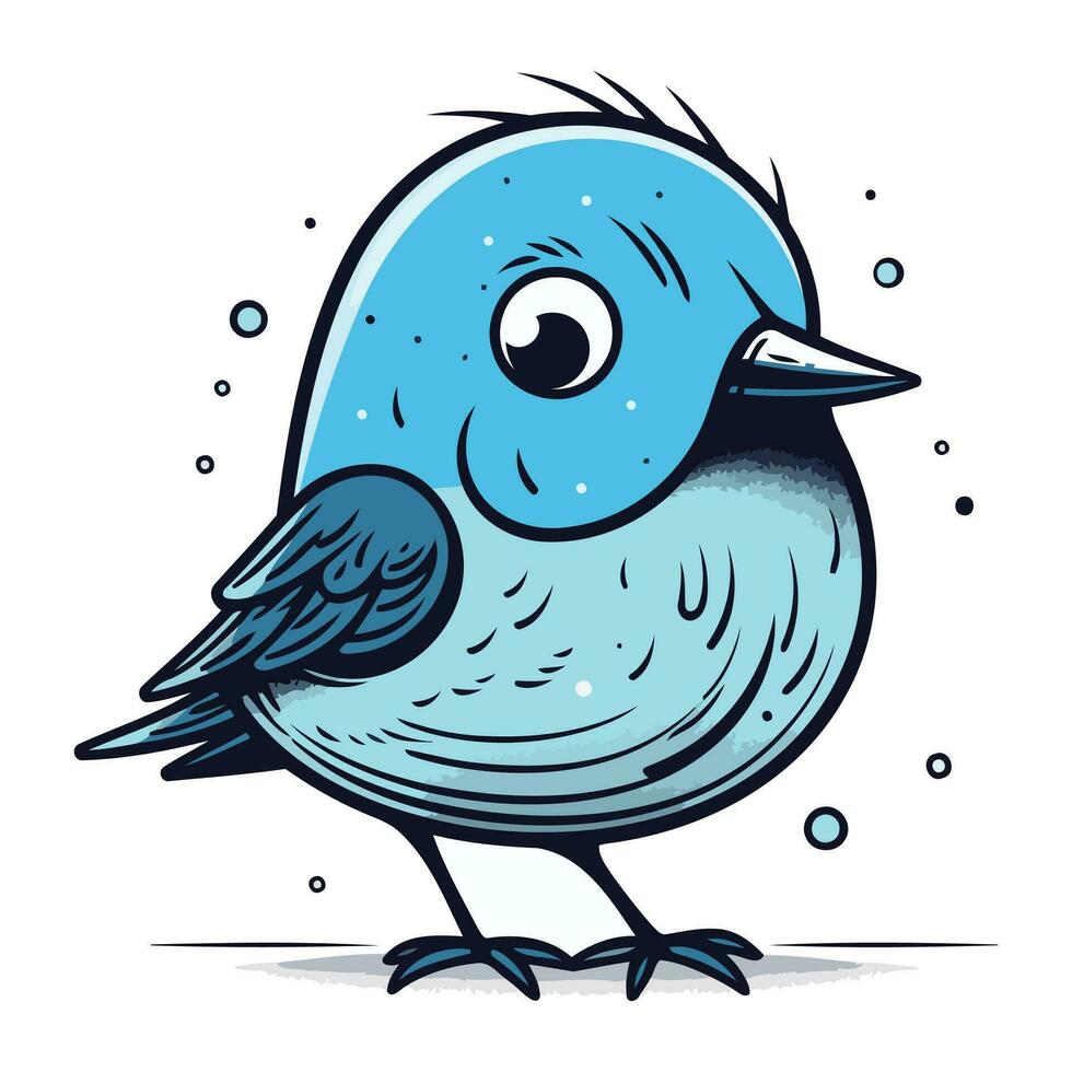 vecteur illustration de une bleu oiseau sur une blanc Contexte. dessin animé style.