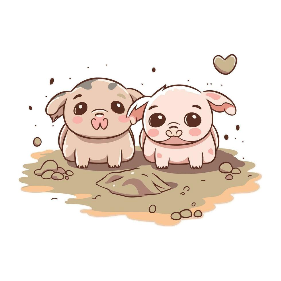 mignonne porc et porcin dans le boue. vecteur illustration.