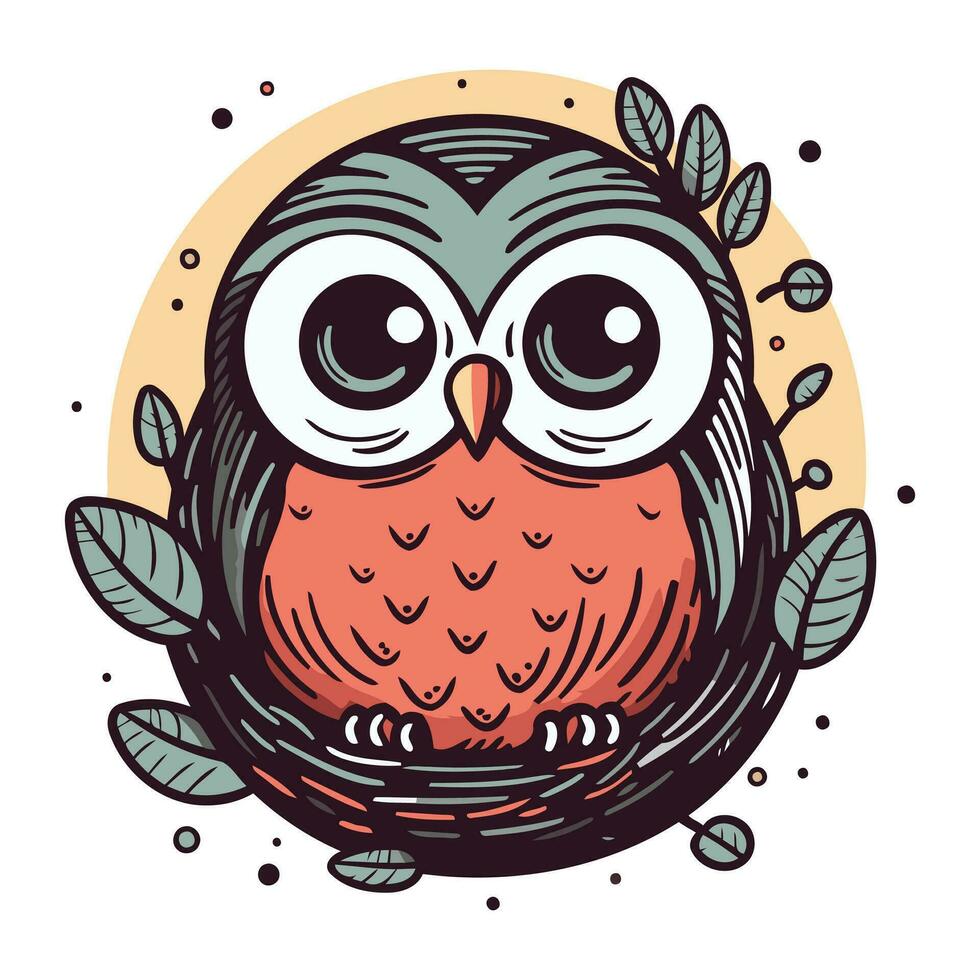 mignonne dessin animé hibou. vecteur illustration de un hibou dans une cercle.