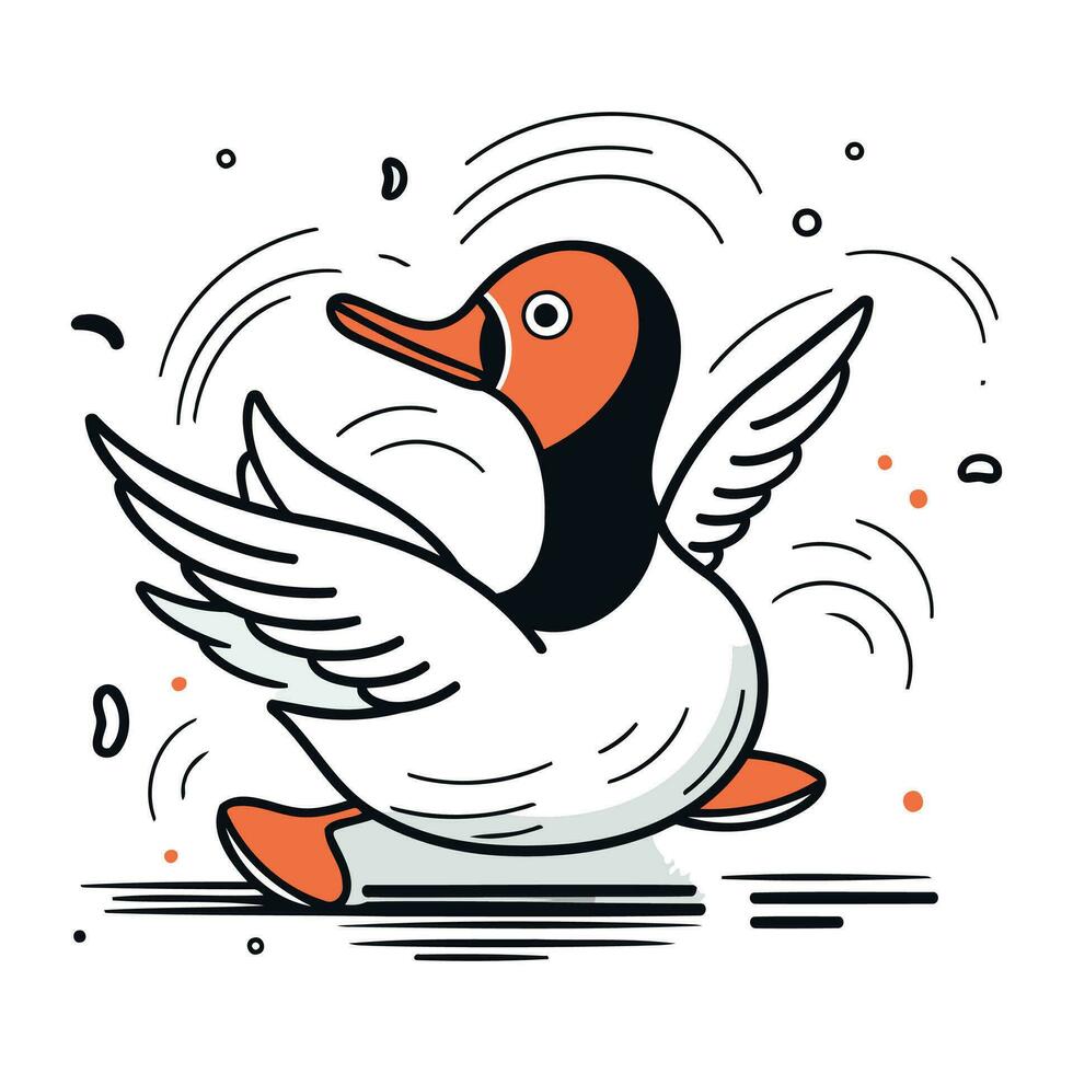 dessin animé vecteur illustration de une canard en volant sur une blanc Contexte.