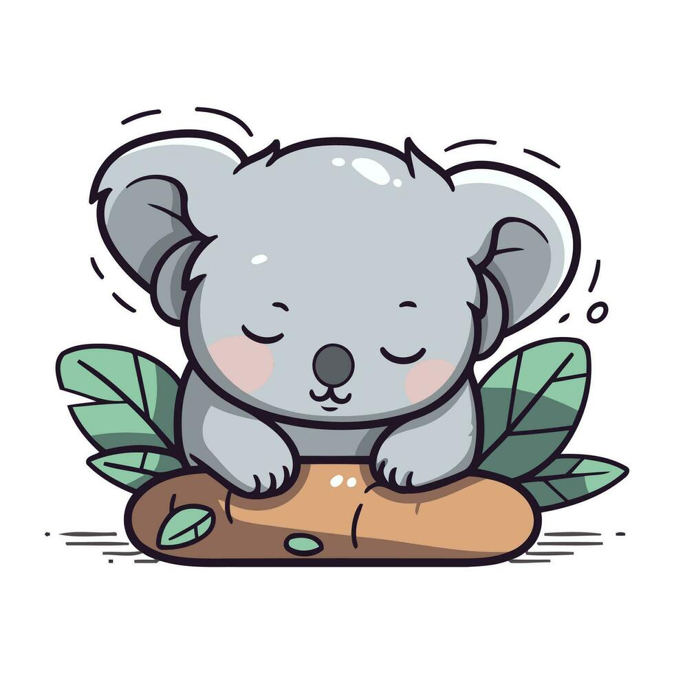 mignonne koala séance sur une Roche avec feuilles. vecteur illustration.