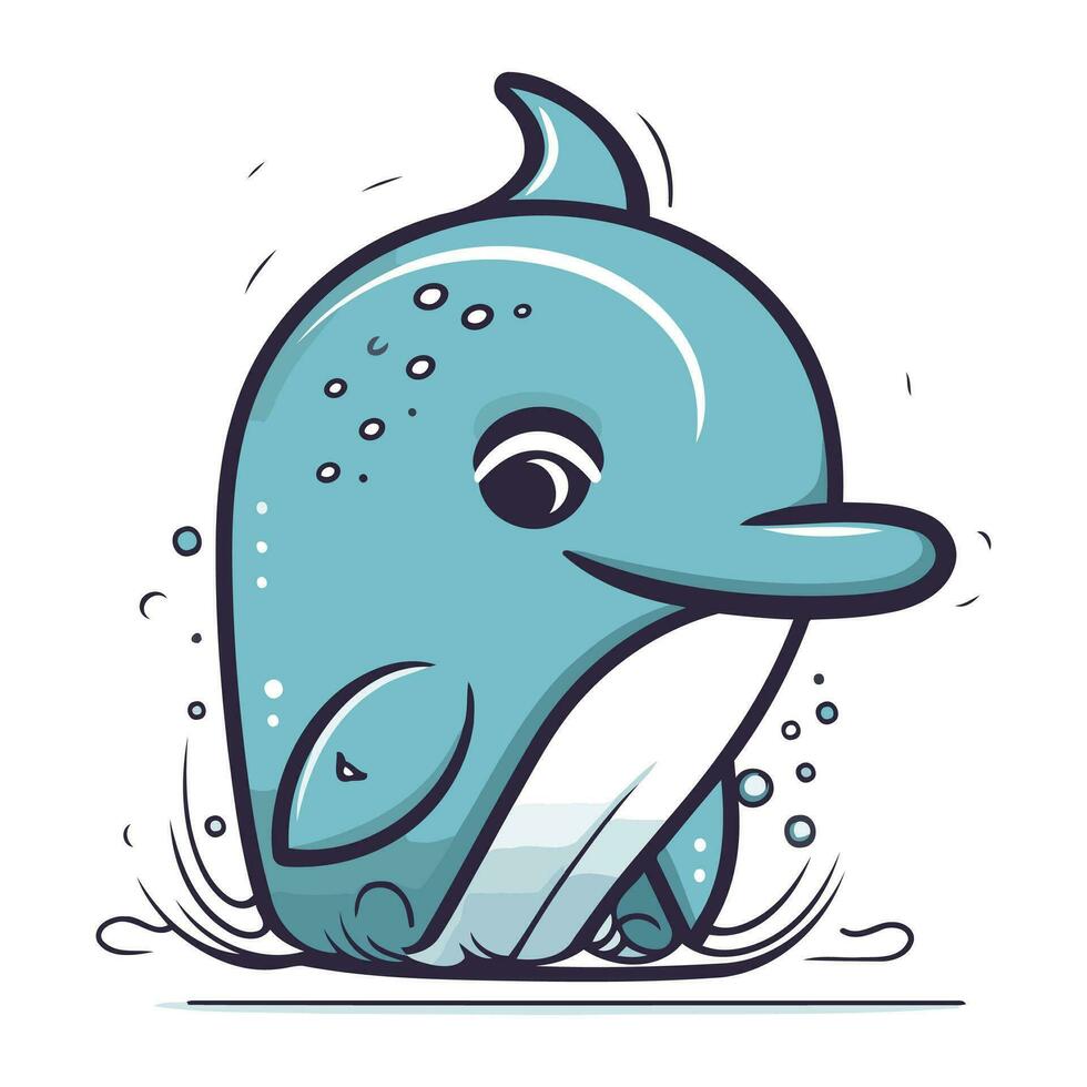 vecteur illustration de une mignonne dessin animé dauphin dans l'eau. isolé sur blanc Contexte.