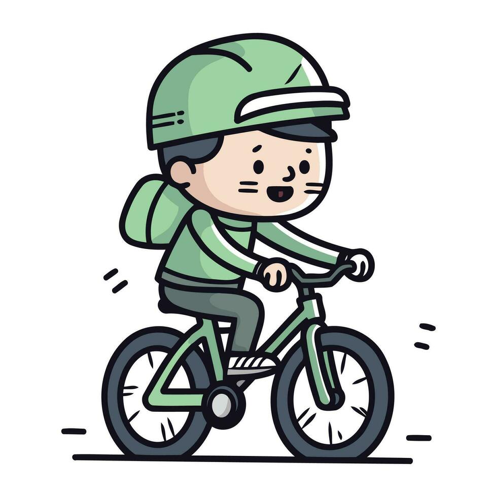 mignonne garçon équitation une vélo. vecteur illustration dans dessin animé style.