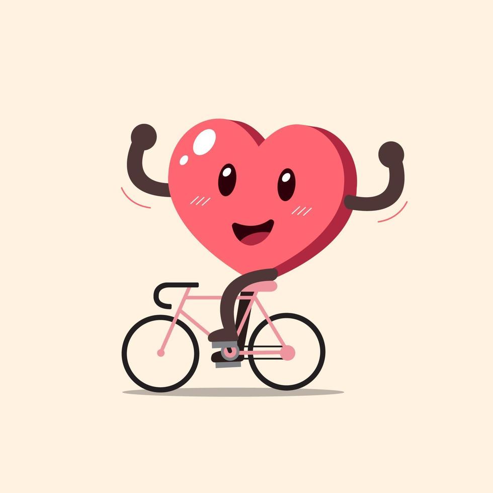 cyclisme de personnage de coeur de dessin animé vecteur