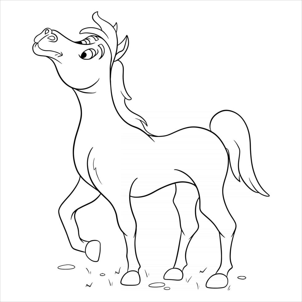 cheval drôle de caractère animal dans un livre de coloriage de style de ligne vecteur