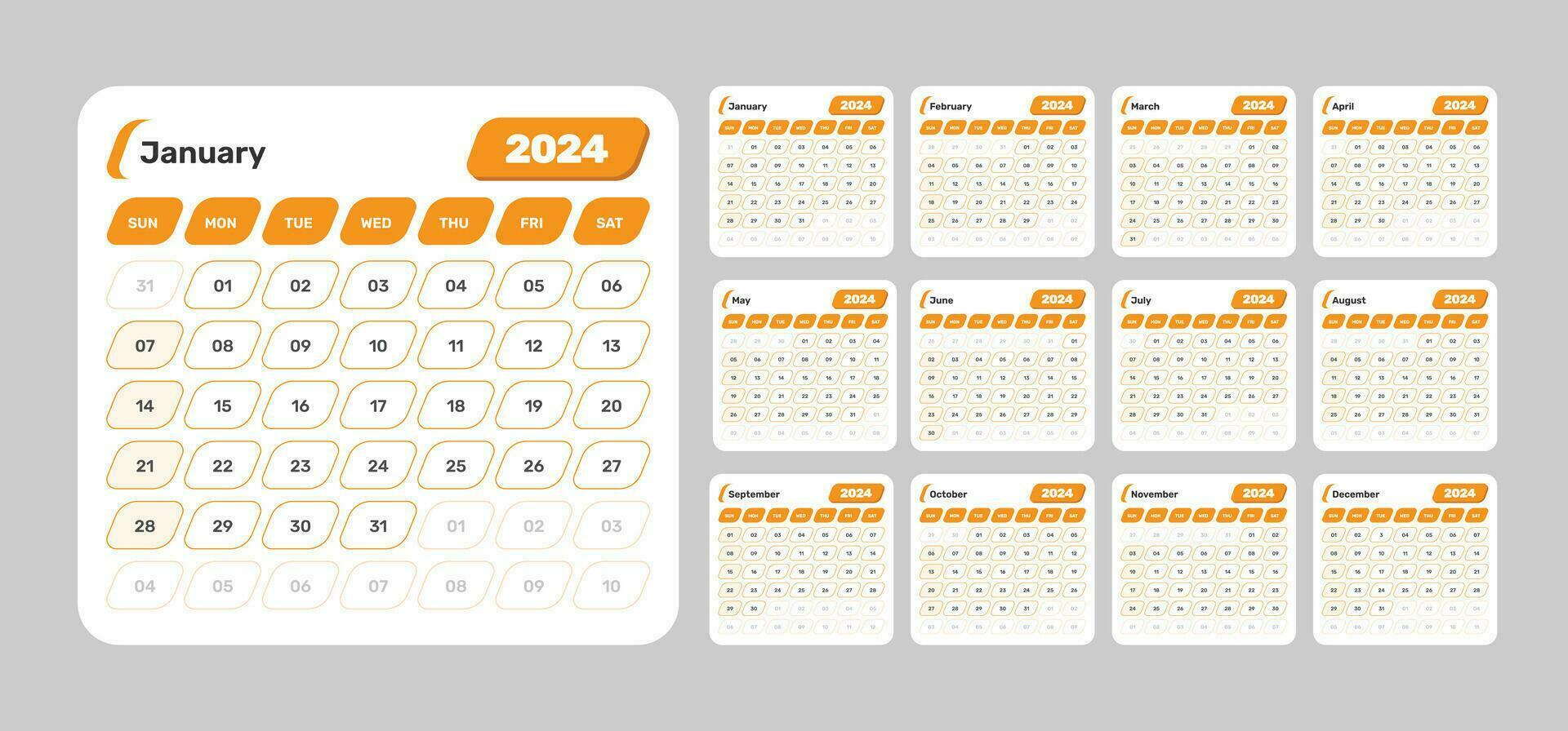 Facile conçu 2024 calendrier Date éléments avec précis Date format vecteur