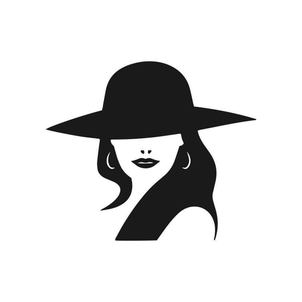 une logo de fille icône femme vecteur silhouette isolé conception jolie et luxe mode de vie concept avec chapeau