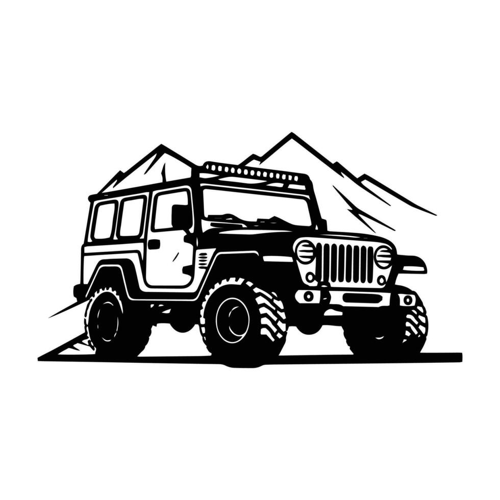 une logo de de route jeep 4x4 voiture silhouette visite Montagne concept icône vecteur