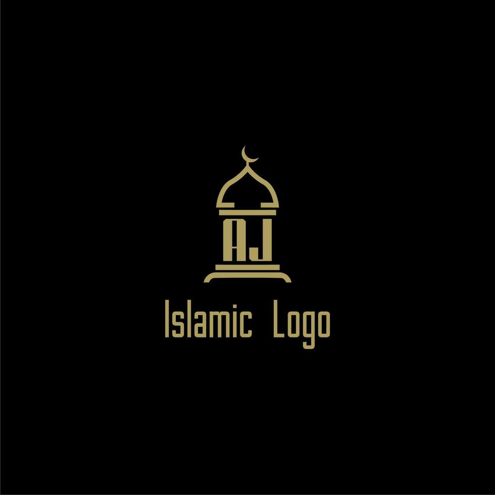 un J initiale monogramme pour islamique logo avec mosquée icône conception vecteur