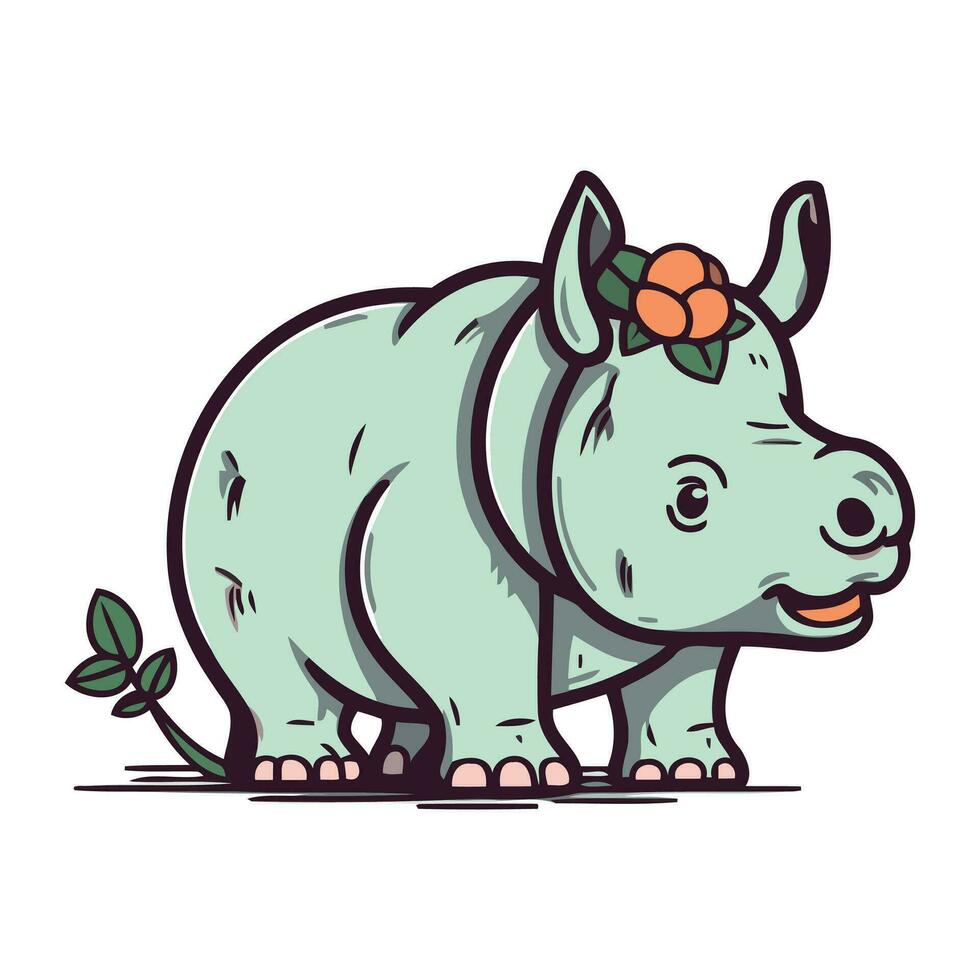 hippopotame avec une fleur dans le sien cheveux. vecteur illustration.