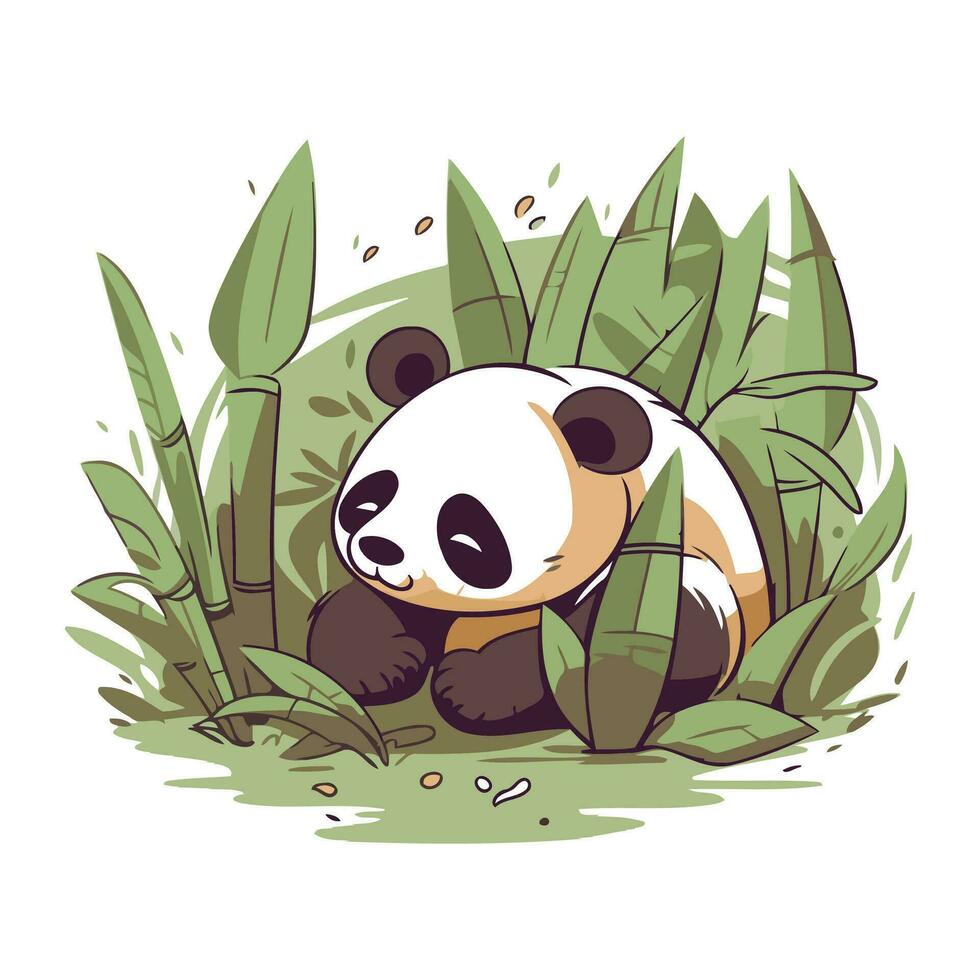 Panda ours séance dans le bambou forêt. dessin animé vecteur illustration.