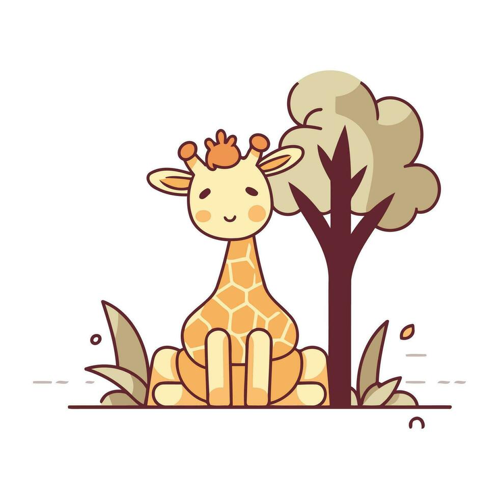 mignonne girafe séance sur une arbre. vecteur illustration dans plat style.