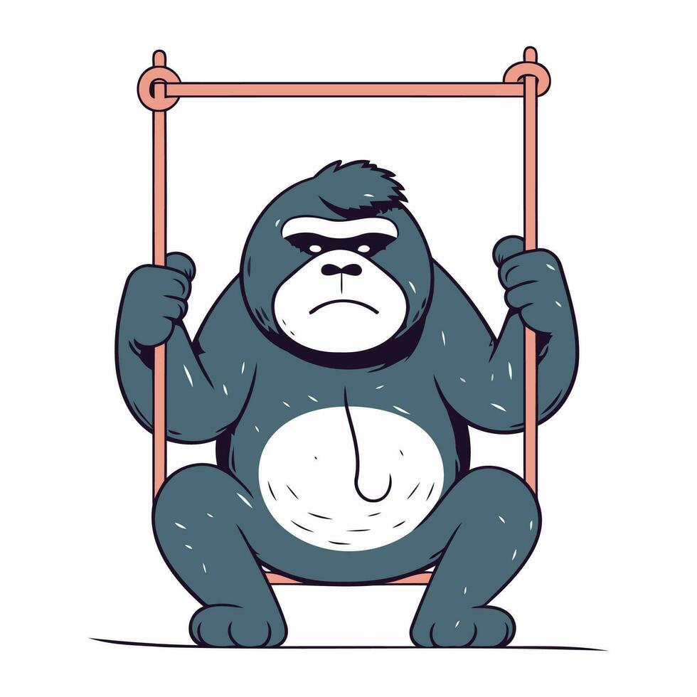 gorille séance sur une en bois Cadre. vecteur illustration dans dessin animé style.