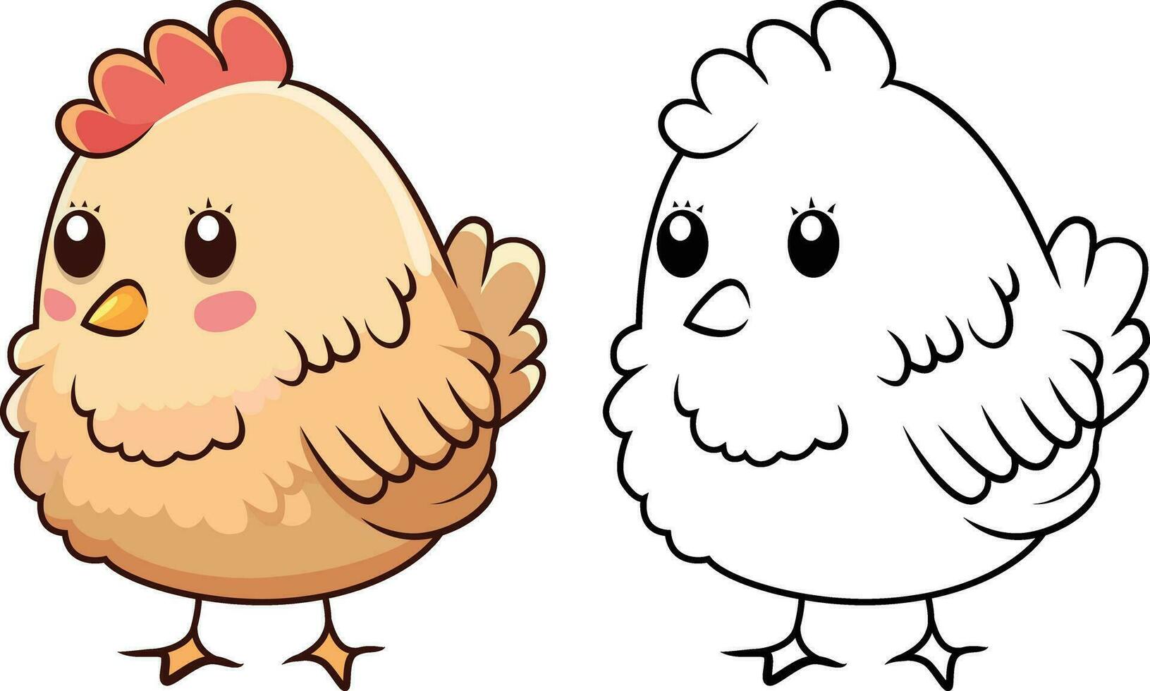 mignonne poule, poussin ou bébé poulet vecteur illustration, poule vecteur illustration dans coloré et noir et blanc image, Stock agrafe art