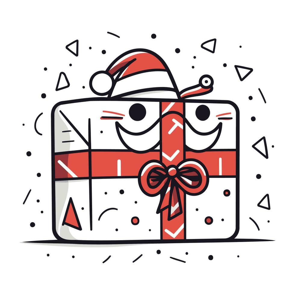 mignonne Noël cadeau boîte avec Père Noël chapeau. vecteur illustration.
