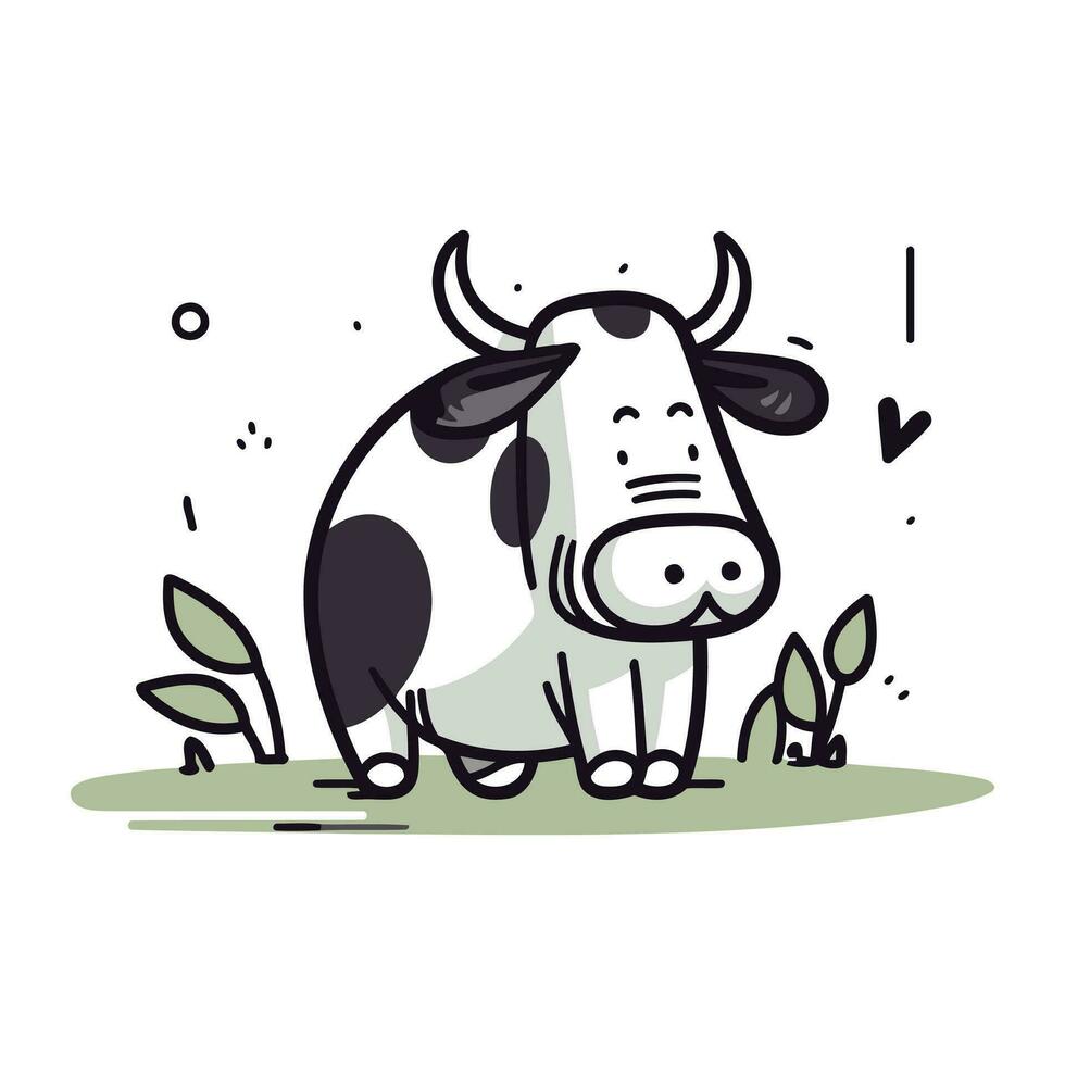 mignonne main tiré vache vecteur illustration. mignonne ferme animal.