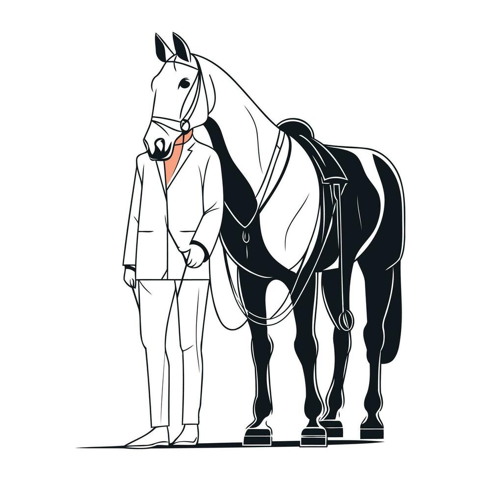 vecteur illustration de une homme avec une cheval sur une blanc Contexte.