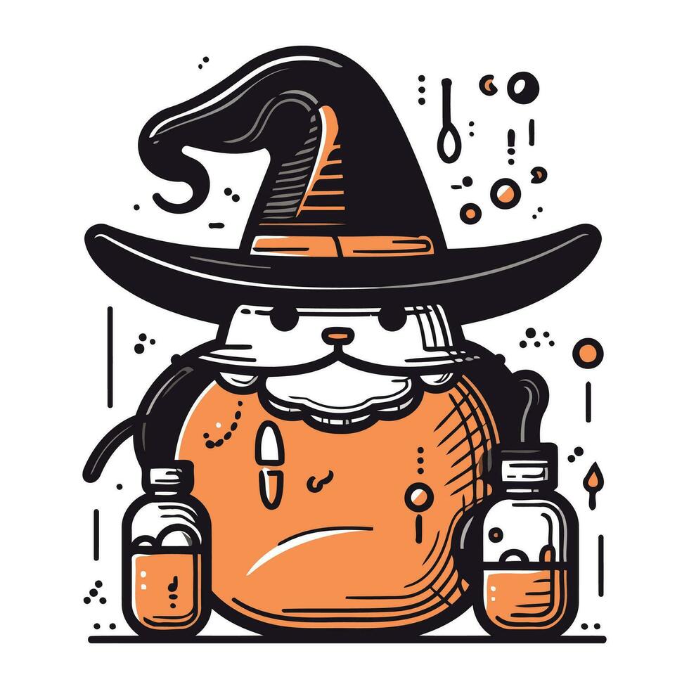 mignonne dessin animé sorcière avec potion. Halloween vecteur illustration. la sorcellerie.