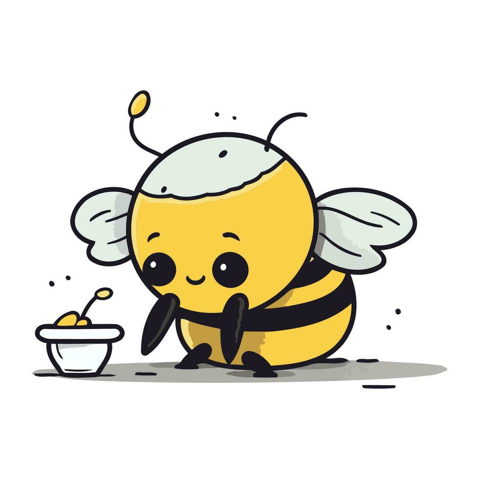 mignonne abeille dessin animé mascotte personnage avec mon chéri vecteur illustration