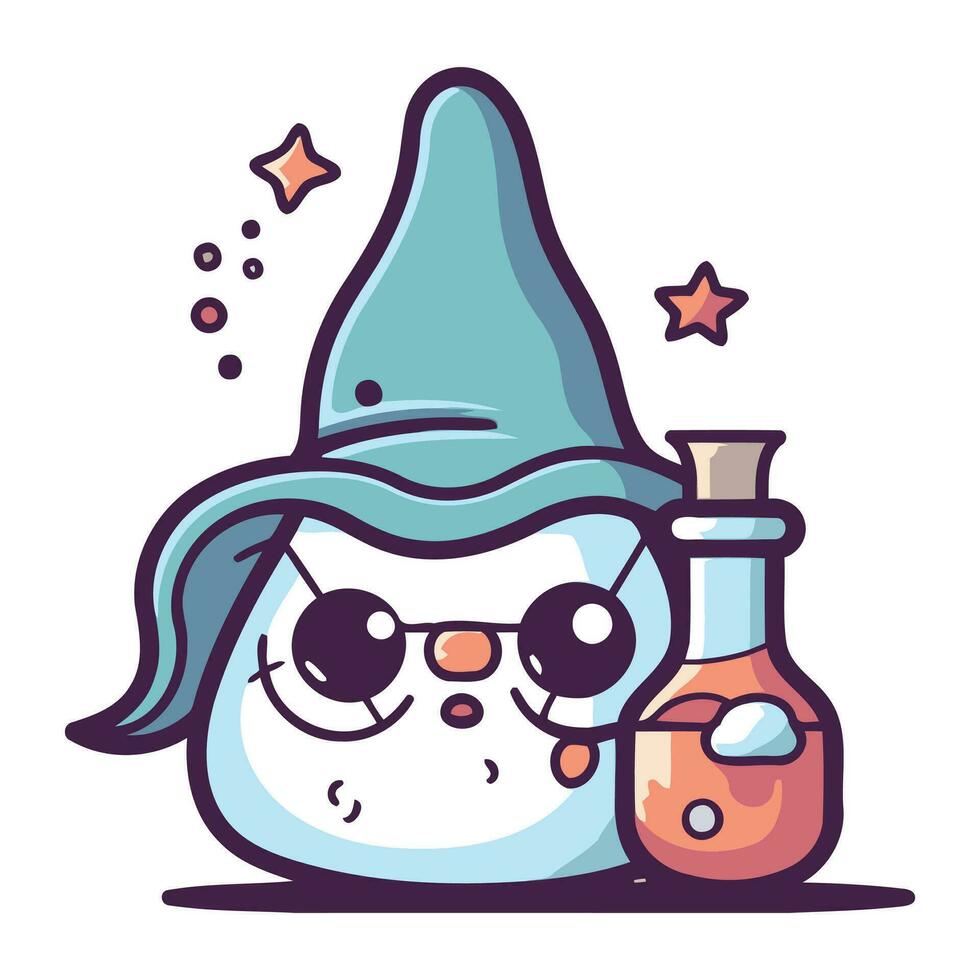 mignonne kawaii fantôme personnage avec potion bouteille. Halloween vecteur illustration.