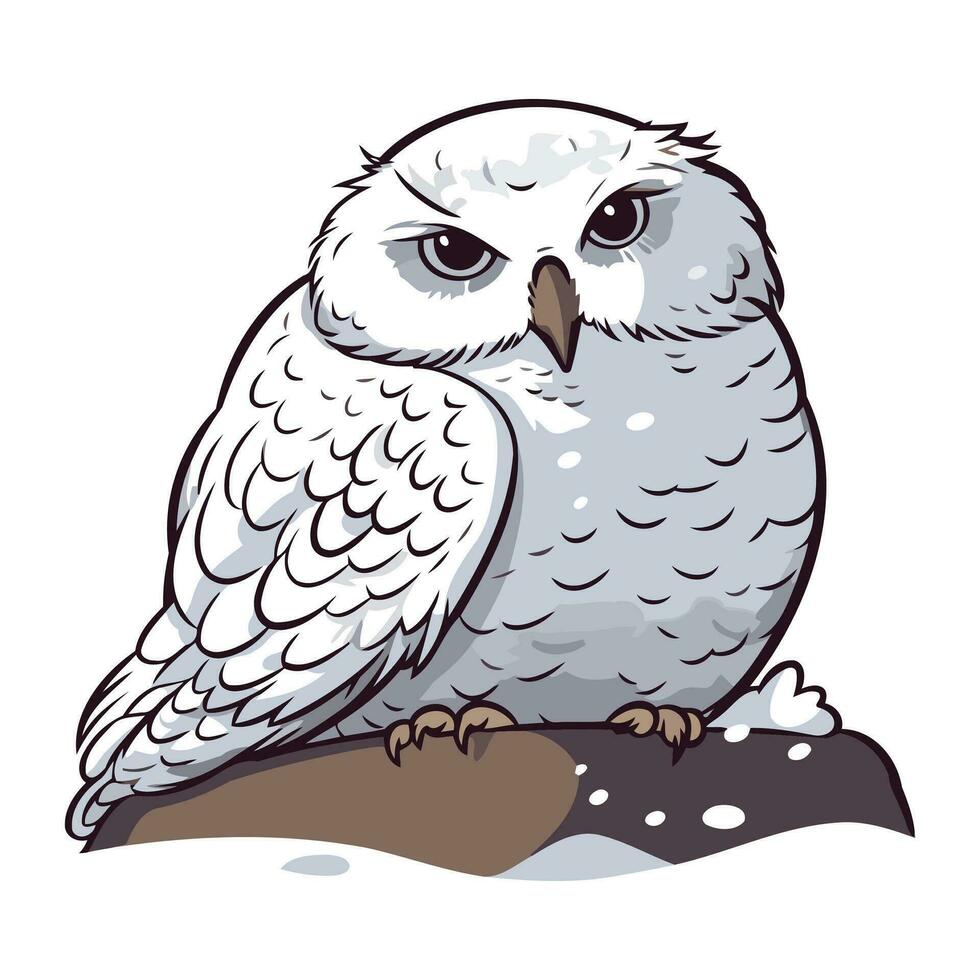 illustration de une mignonne hibou séance sur une neige couvert sol. vecteur