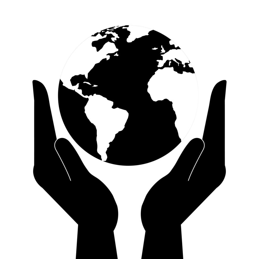 silhouette de mains recevant avec la planète terre vecteur