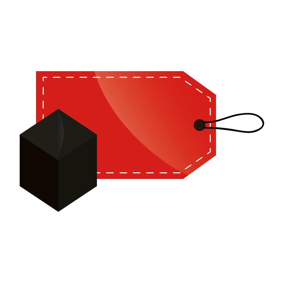 Tag étiquette commerce avec icône isolé cube vecteur