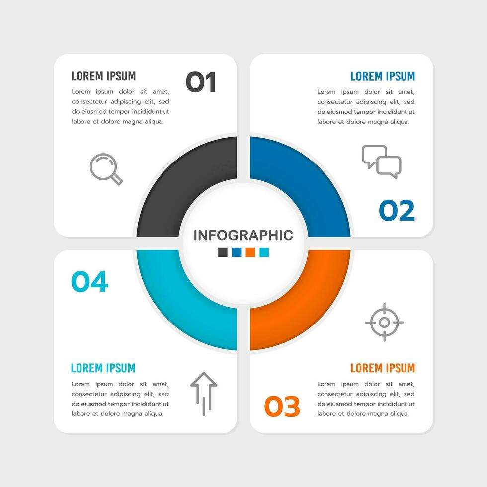 4 processus infographie conception modèle à succès. affaires présentation. vecteur illustration.