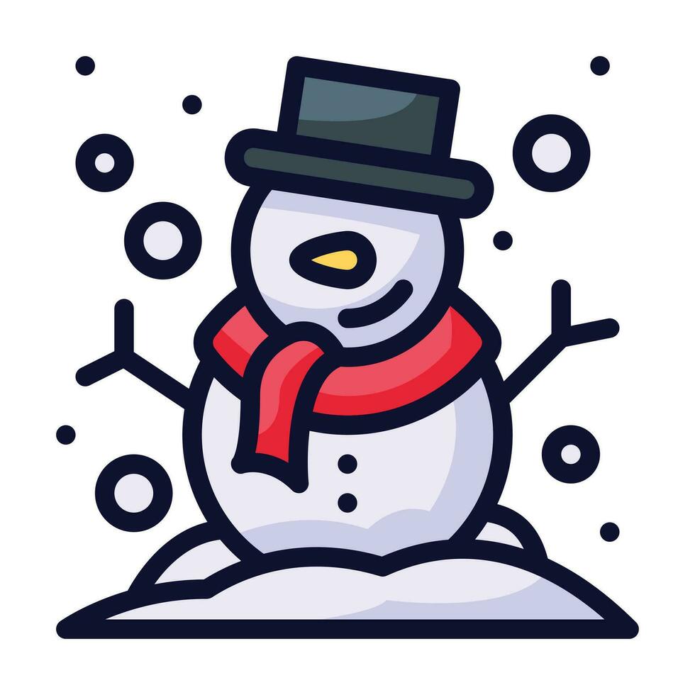 icône de ligne remplie de bonhomme de neige vecteur