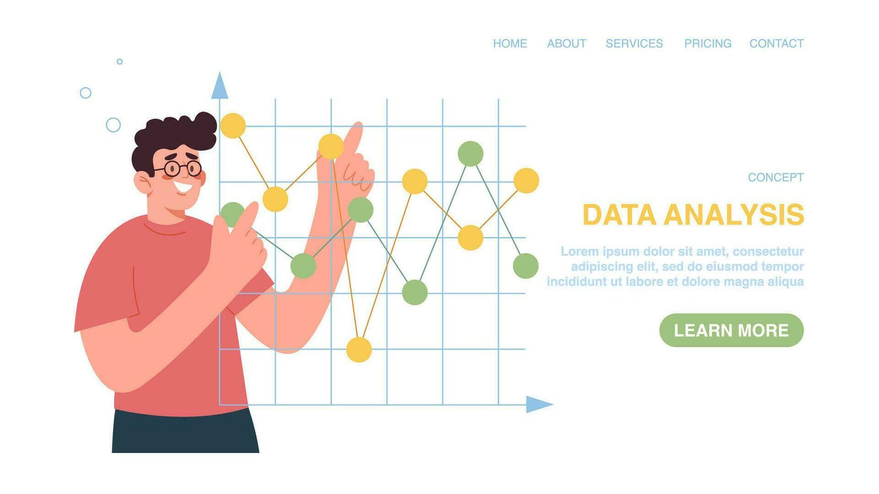 la toile page avec homme analyses graphique Les données vecteur