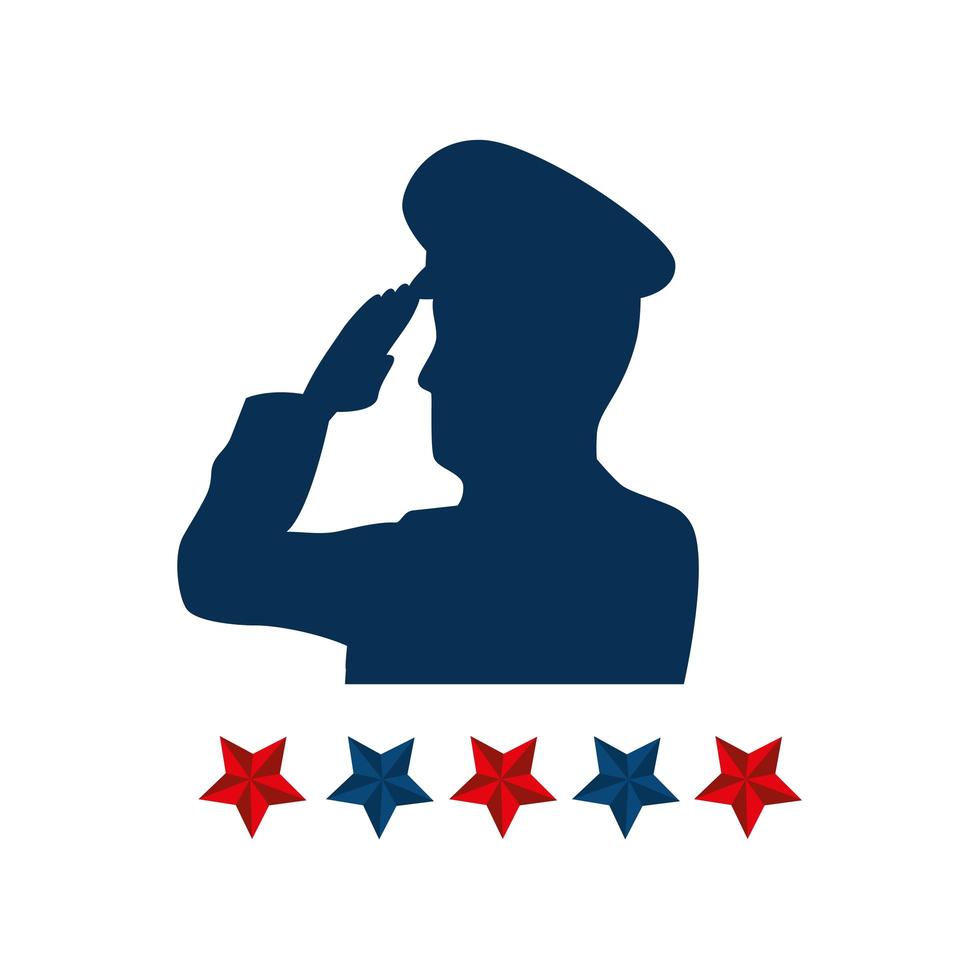 silhouette de l'homme soldat américain avec des étoiles vecteur