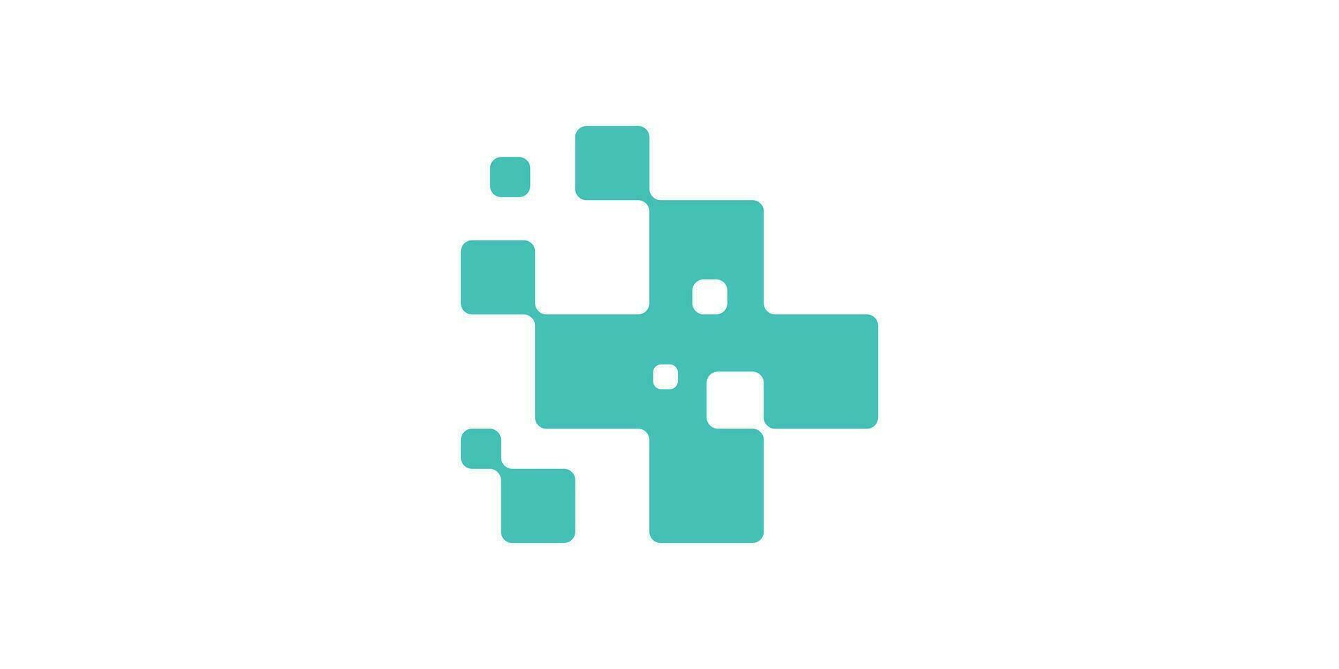 médical technologie logo conception avec plus et pixel Icônes. vecteur