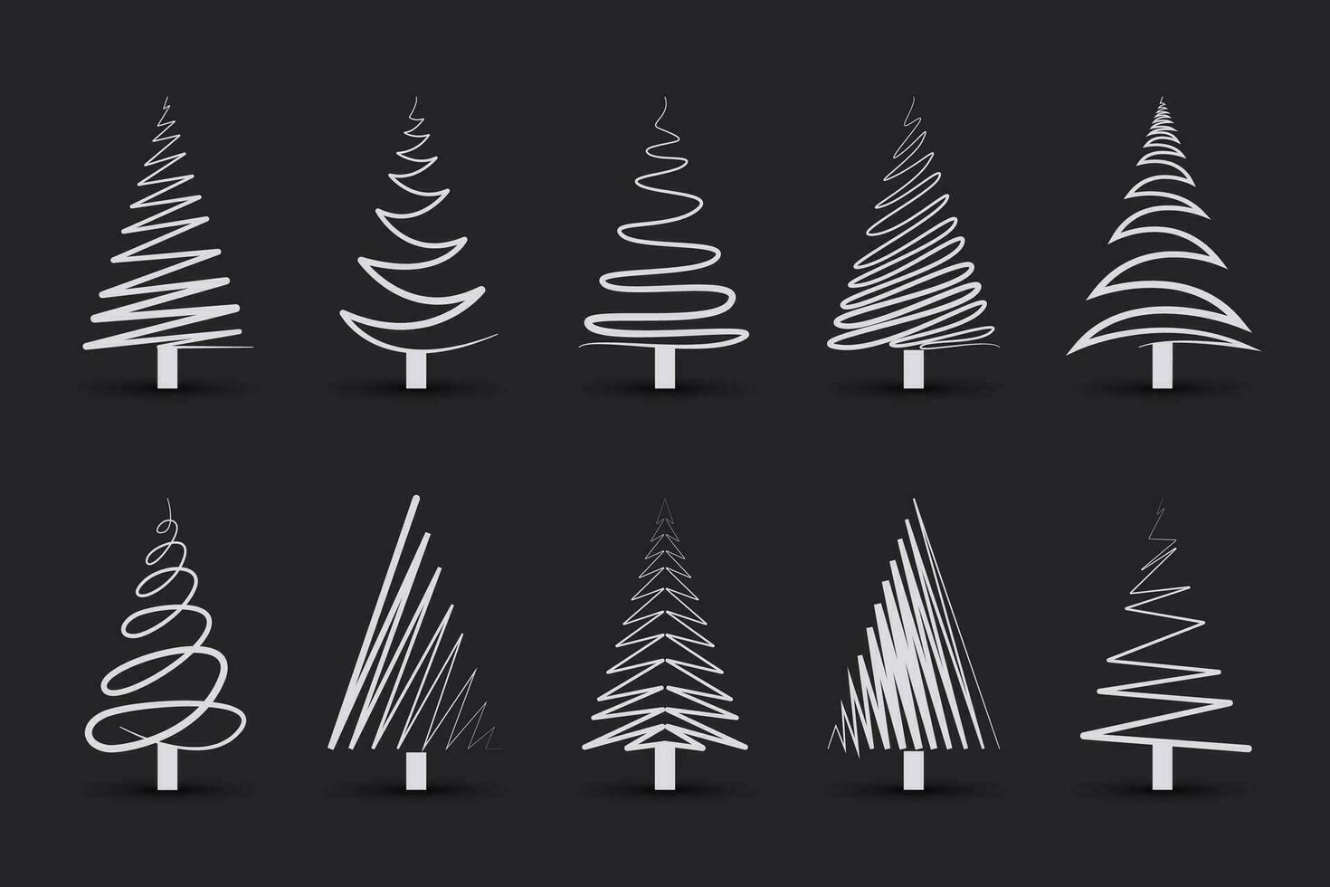 collection de main tiré plat Noël des arbres. vecteur illustration.